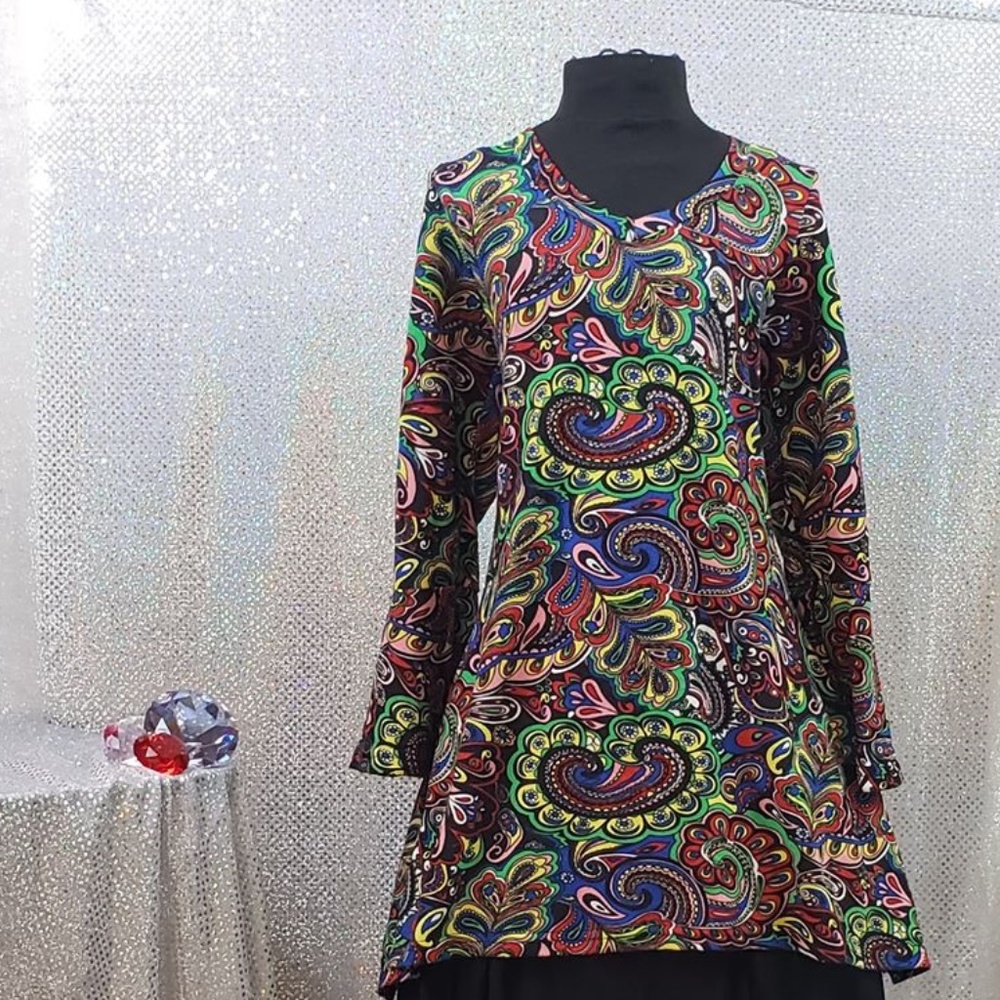60's 70's Multi-Colored Paisley Long-Sleeve